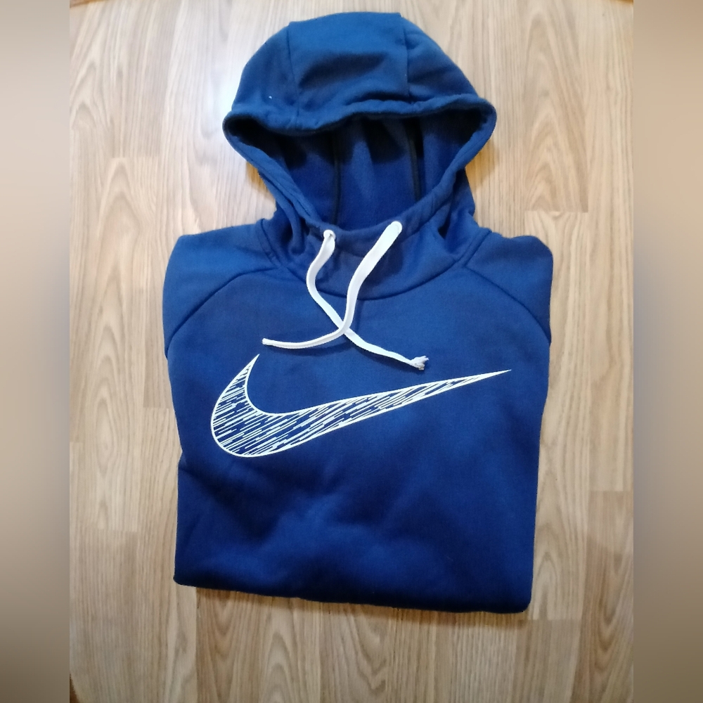 NIKE Pullover Hoodie with White NIKE Logo. Mens. Size Large. Navy Blue